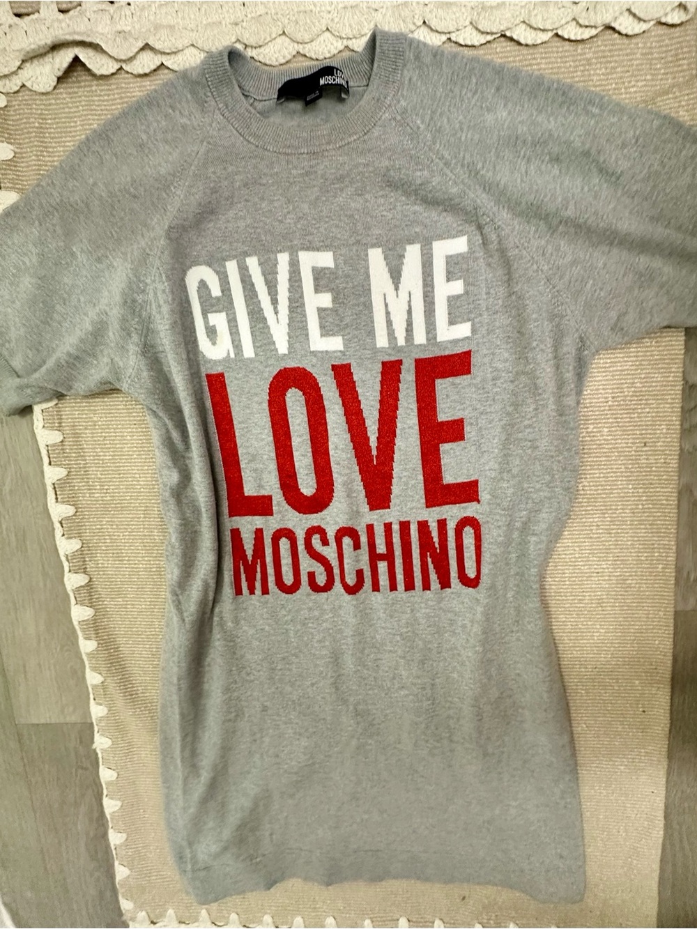 Moschino Wonen’s Tee Dress with Red & White 'GIVE ME LOVE' Graphic